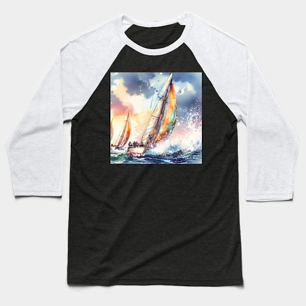 artistic illustration of a sail boat race in a storm and heavy seas Baseball T-Shirt by WelshDesigns